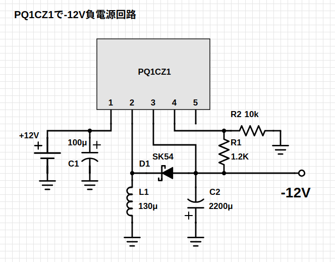 pq1cz1で-12Vを作る回路図（両電源±12V）