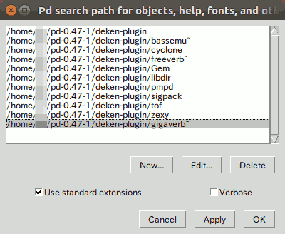 PureDataプラグインライブラリのpathを指定