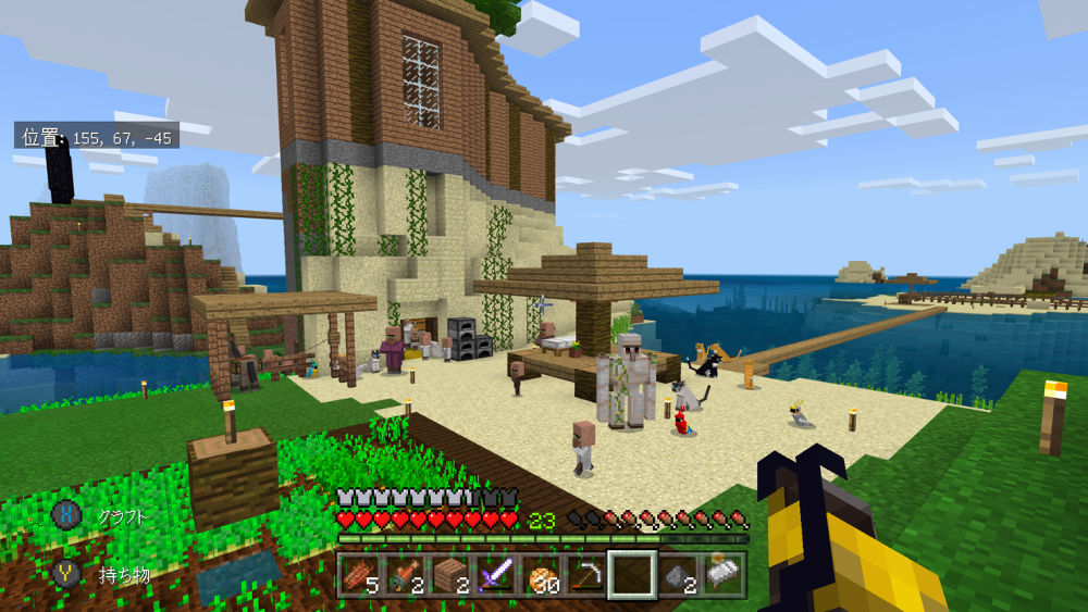 XboxOne版マインクラフト。拠点、村、村人、アイアンゴーレム